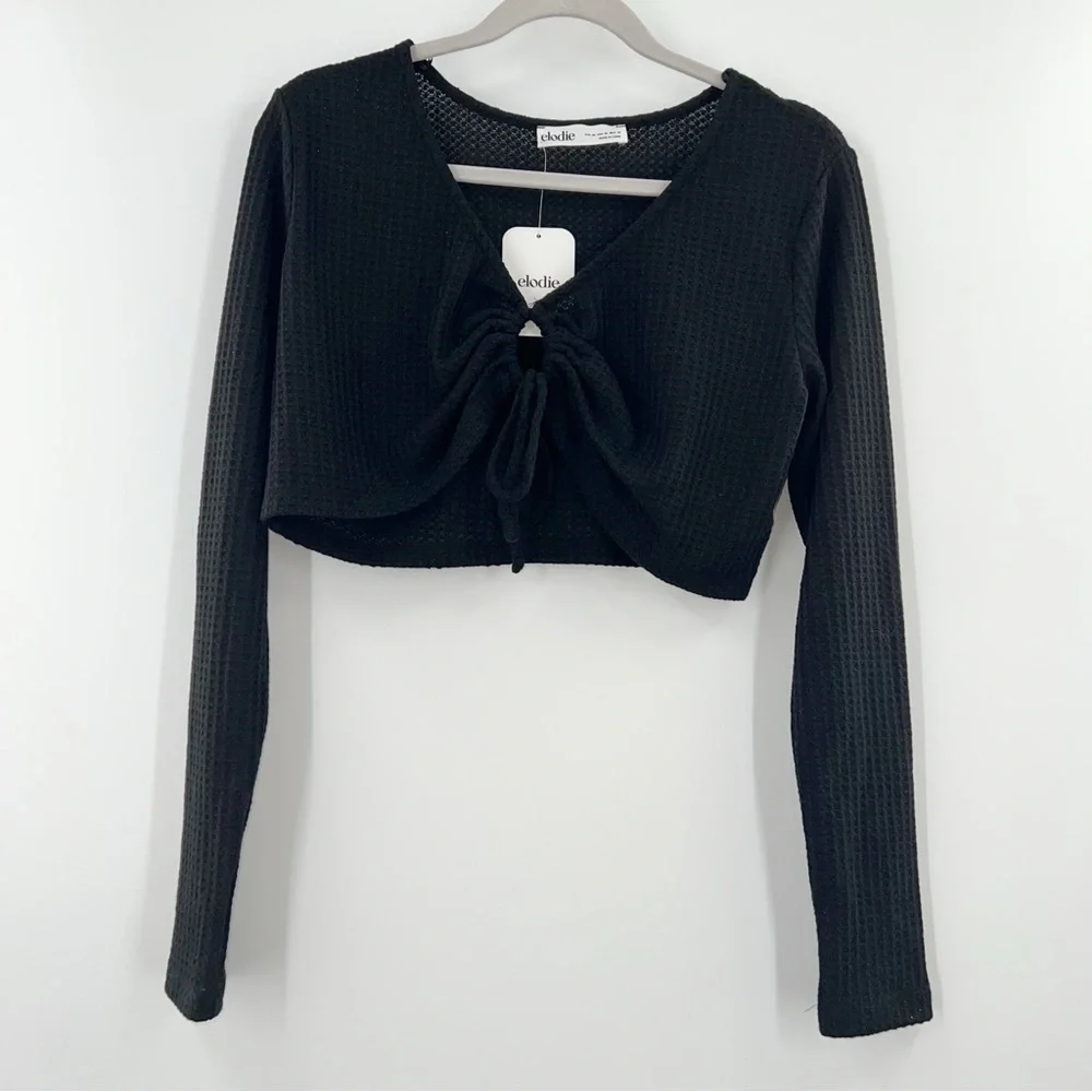 Elodie NWT Long Sleeve Tie Front Waffle Knit Crop Top size XL